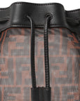 Mesh Vitello Grace F is FNDI FF 1974 Mini Mon Tresor Bucket Bag Marrone Black Ebano