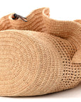 Raffia Calfskin Paulas Ibiza Balloon Ruffle Basket Tote Bag Natural Tan