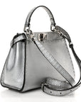 Cuoio Romano Lux Selleria Mini Peekaboo Iconic Satchel Argento