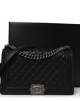 Calfskin Quilted New Medium Boy Flap Black