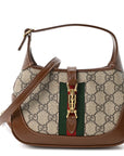 GG Supreme Monogram Azalea Calfskin Web Mini Jackie 1961 Hobo Beige Ebony Brown Sugar