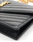 Grain De Poudre Matelasse Chevron Monogram Envelope Chain Wallet Black