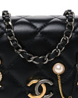 Lambskin Quilted Coco Clips Mini Wallet On Chain WOC Black