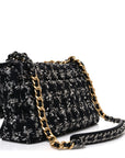 Tweed Quilted Large CHNL 19 Flap Black Silver Ecru