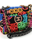 Fabric Quilted Neon Graffiti Medium CHNL 19 Flap Black Multicolor