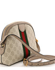 GG Supreme Monogram Textured Dollar Calfskin Web Small Ophidia Dome Shoulder Beige Mystic White Oatmeal