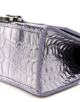 Metallic Calfskin Crocodile Embossed Hourglass Top Handle Bag XS Lilac