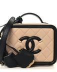 Caviar Quilted Small CC Filigree Vanity Case Beige Black