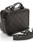 Metallic Caviar Quilted Small CC Filigree Vanity Case Dark Silver