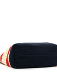 Raffia Crochet Stripe Tote Natural Blue