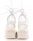 Mesh Lambskin Sporty Web Stretch Ankle Tie Espadrilles 37 Optic White