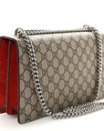 GG Supreme Monogram Suede Small Dionysus Shoulder Bag Beige Ebony Vulcanic Red