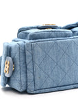 Washed Denim Quilted Large Trendy Pockets Hobo Blue