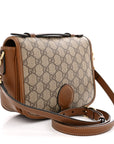 GG Supreme Monogram Textured Calfskin Emblem Mini Shoulder Bag Beige Dark Brown