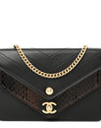 Calfskin Elaphe Double Chevron Mini Wallet On Chain WOC Black