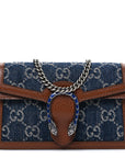 New Denim GG Monogram Dollar Calfskin Enamel Super Mini Dionysus Shoulder Bag Blue Tea Cuir Epilog Electric Blue