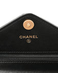 Calfskin Elaphe Double Chevron Mini Wallet On Chain WOC Black