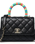 Goatskin Quilted Rainbow Extra Mini Coco Handle Flap Black