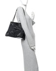 Crinkled Calfskin Matelasse Monogram Medium Niki Shopper Tote Black