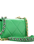 Shiny Goatskin Quilted CHNL 19 Wallet On Chain WOC Green