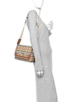 Coated Canvas Calfskin Vintage Check Medium Note Crossbody Bag Briar Brown