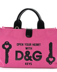 Canvas Printed Open Your Heart Tote Pink Black
