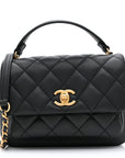 Calfskin Quilted Top Handle Flap Black