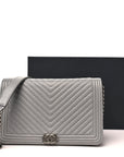 Caviar Chevron Quilted Boy Wallet On Chain WOC Grey