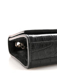 Calfskin Crocodile Embossed Small Classic Monogram Kate Tassel Satchel Black