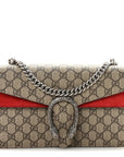 GG Supreme Monogram Suede Small Dionysus Shoulder Bag Beige Ebony Vulcanic Red