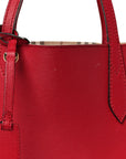 Grainy Calfskin Haymarket Check Medium Reversible Tote Red