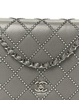 Lambskin Crystal Quilted Wallet On Chain WOC Grey