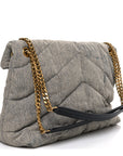 Denim Quilted Medium Loulou Puffer Monogram Chain Satchel Azur