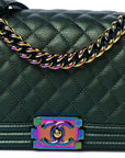 Iridescent Goatskin Quilted Medium Boy Flap Green