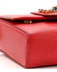 Lizard Embossed Crystal Embellished DG Millennials Mini Crossbody Bag Red
