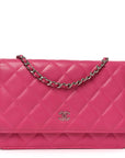 Lambskin Quilted Wallet On Chain WOC Dark Pink