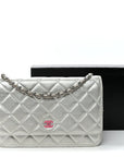 Metallic Lambskin Quilted Wallet On Chain WOC Silver