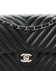 Caviar Chevron Quilted Medium Double Flap Black