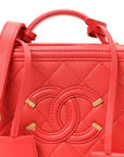 Caviar Quilted Small CC Filigree Vanity Case Red