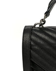 Sheepskin Matelasse Chevron Monogram Monochrome Medium College Bag Black