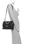 Shiny Goatskin Quilted Large CHNL 19 Flap Black
