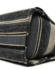 Striped Canvas Small Deauville Tote Dark Grey