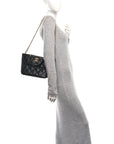 Lambskin Quilted Small Top Handle Shopping Bag Black