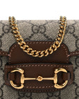 GG Supreme Monogram Azalea Calfskin Web Horsebit 1955 Wallet On Strap Beige Ebony Brown Sugar