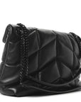 Lambskin Quilted Monogram Monochrome Medium Loulou Puffer Chain Satchel Black