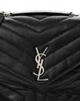 Calfskin Y Quilted Monogram Medium Loulou Chain Satchel Black