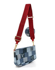 Denim Damier Monogram Patchwork Multi Pochette Accessories Blue Rouge