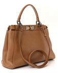 Vitello Seta Shiny Nappa Elaphe Medium Peekaboo Iconic Satchel Latte Blue