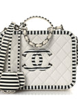 Caviar Quilted Striped Medium CC Filigree Vanity Case White Black