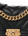 Calfskin Chevron Quilted Medium Boy Flap Black